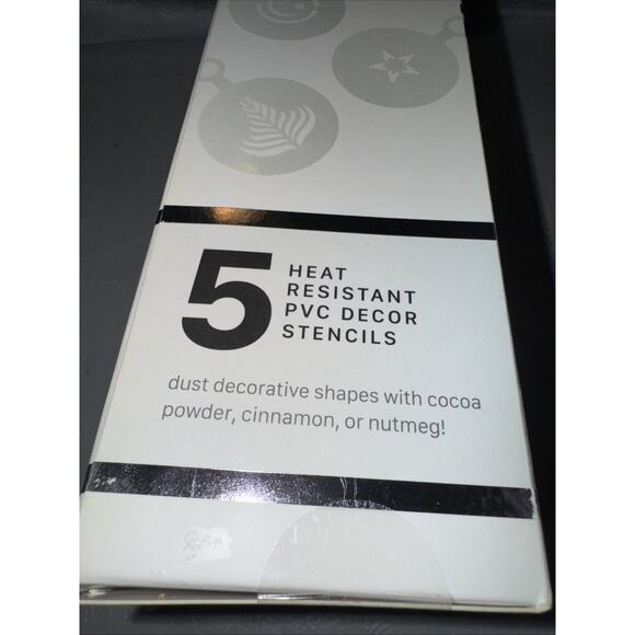 At Home Barista Kit Frother Dusting Stencils 12oz Frothing Pitcher & Stand - Picture 7 of 10